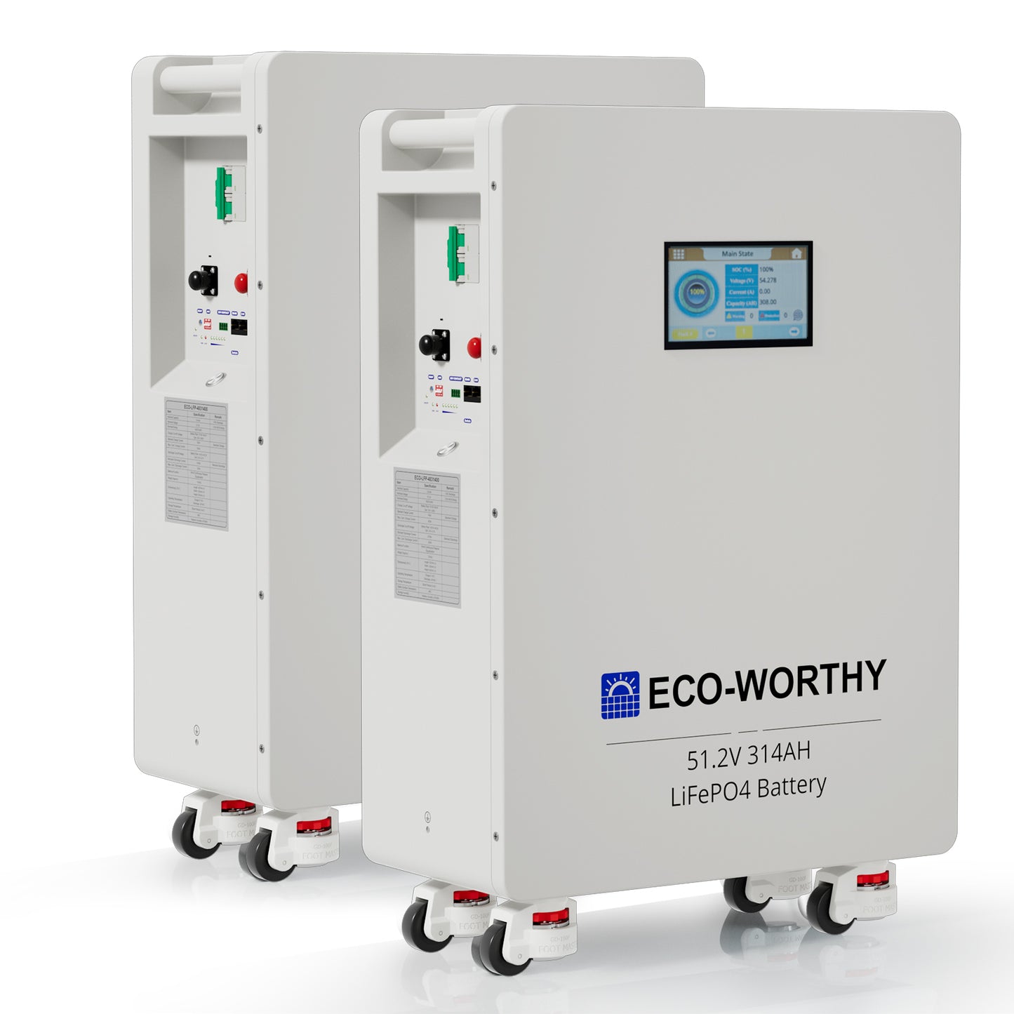 Batteria Domestica al Litio Lifepo4 ECO-WORTHY 48V 314Ah | Da Pavimento con Ruote