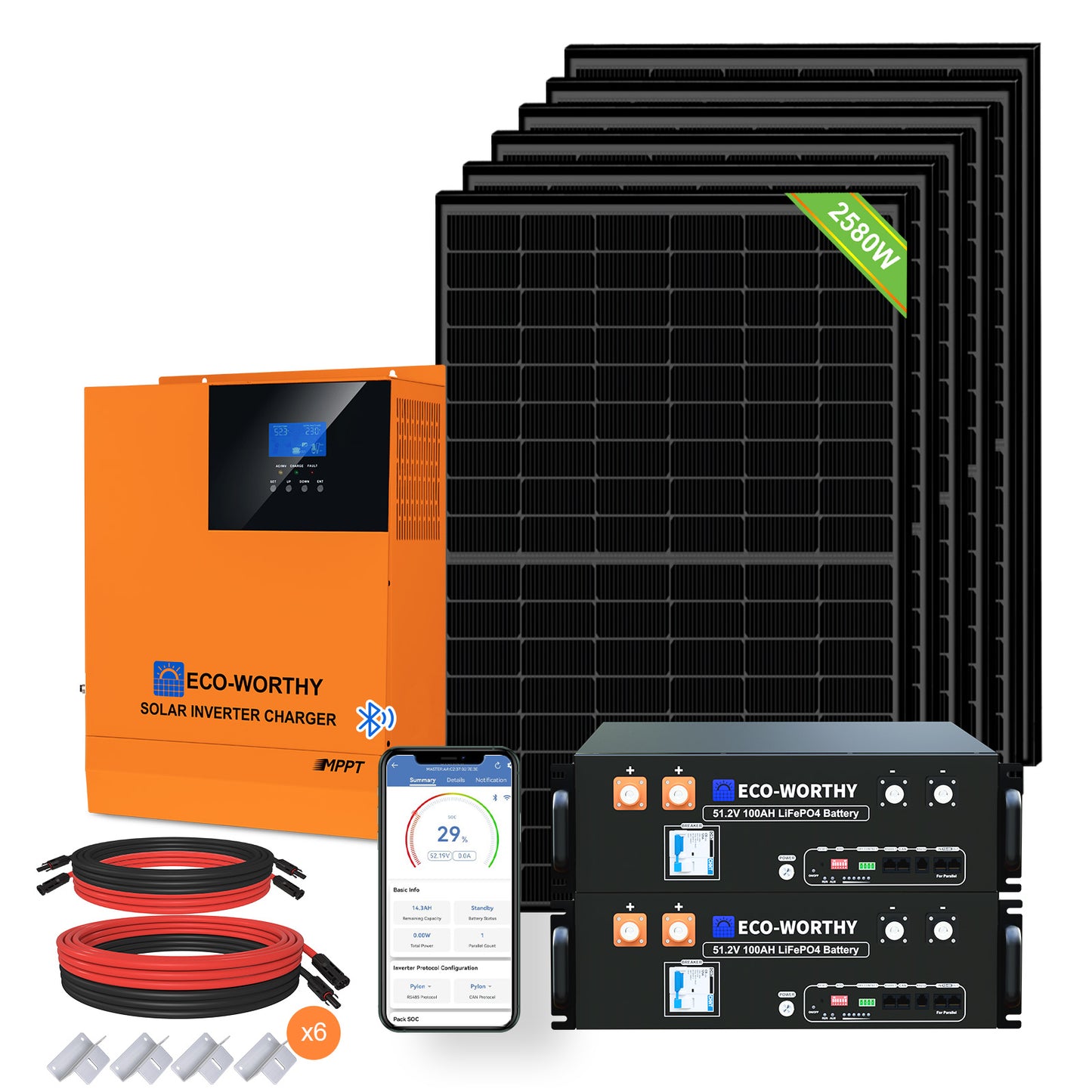 Kit solare off-grid MPPT completo da 48V 2580W (6x 430 W)
