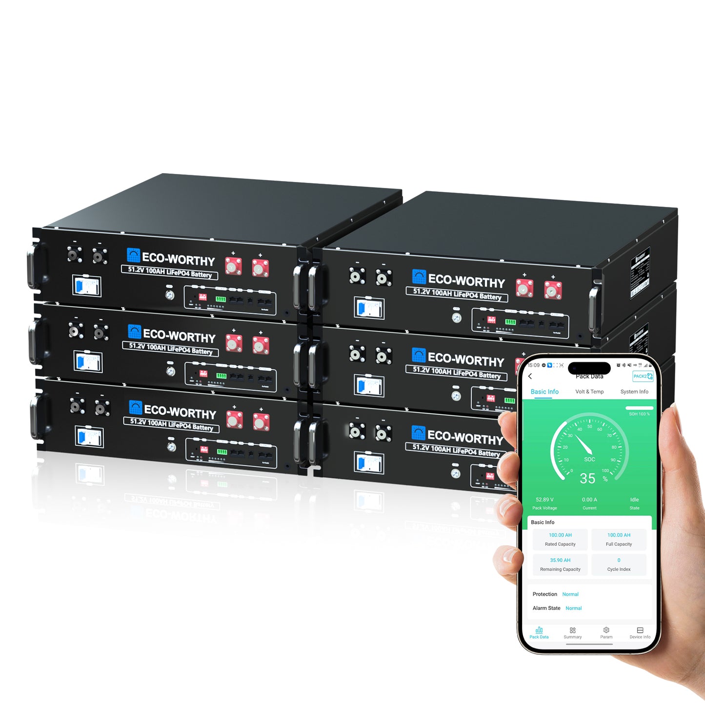 Batteria per server rack da 48V (51,2V) 100Ah, batteria al litio da 5,12kWh, formato 3U, con Bluetooth e Wi-Fi