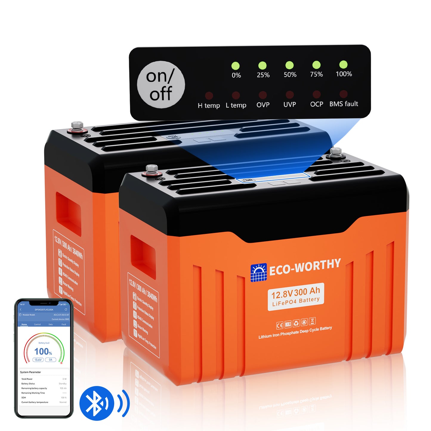 Batteria al litio LiFePO4 12V 300Ah con Bluetooth