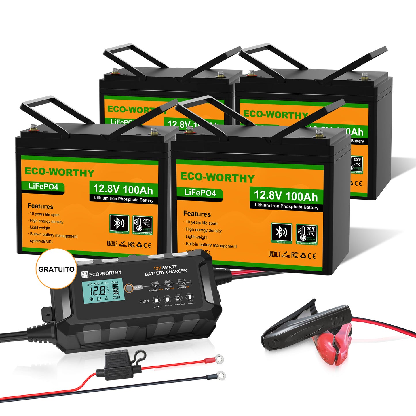 Batteria al litio LiFePO4 12V 100Ah con Bluetooth e protezione dalle basse temperature