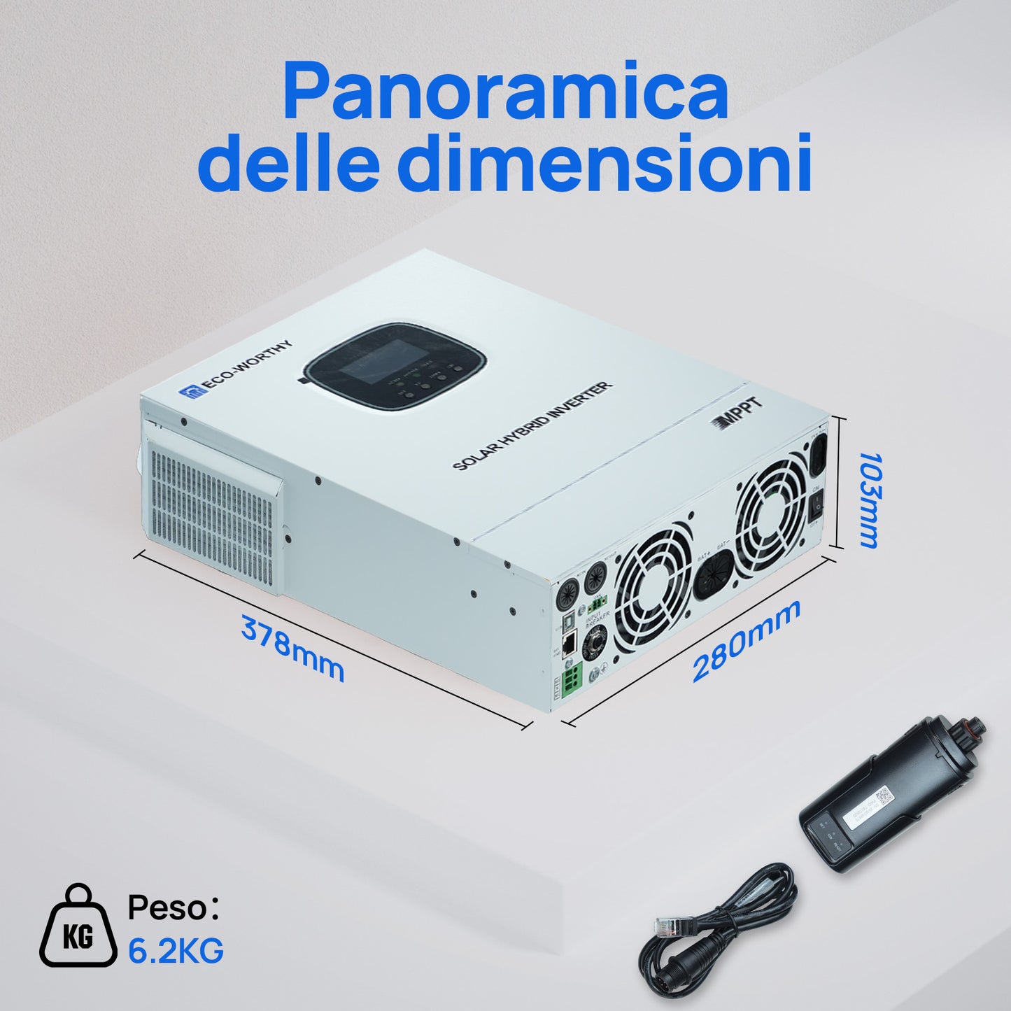 ECO-WORTHY Inverter/Caricabatterie Solare All-in-One 48V 3000W | MPPT 60A, Ingresso FV 3400W