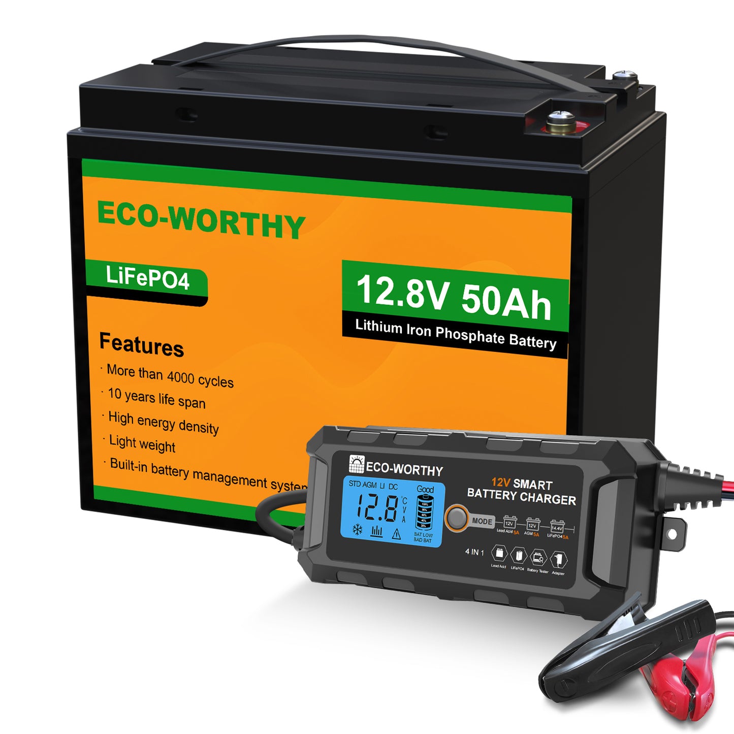 Eco-Worthy Batteria 12V 50Ah LiFePO4 con XT60, Bluetooth, BMS e protezione dalle basse temperature