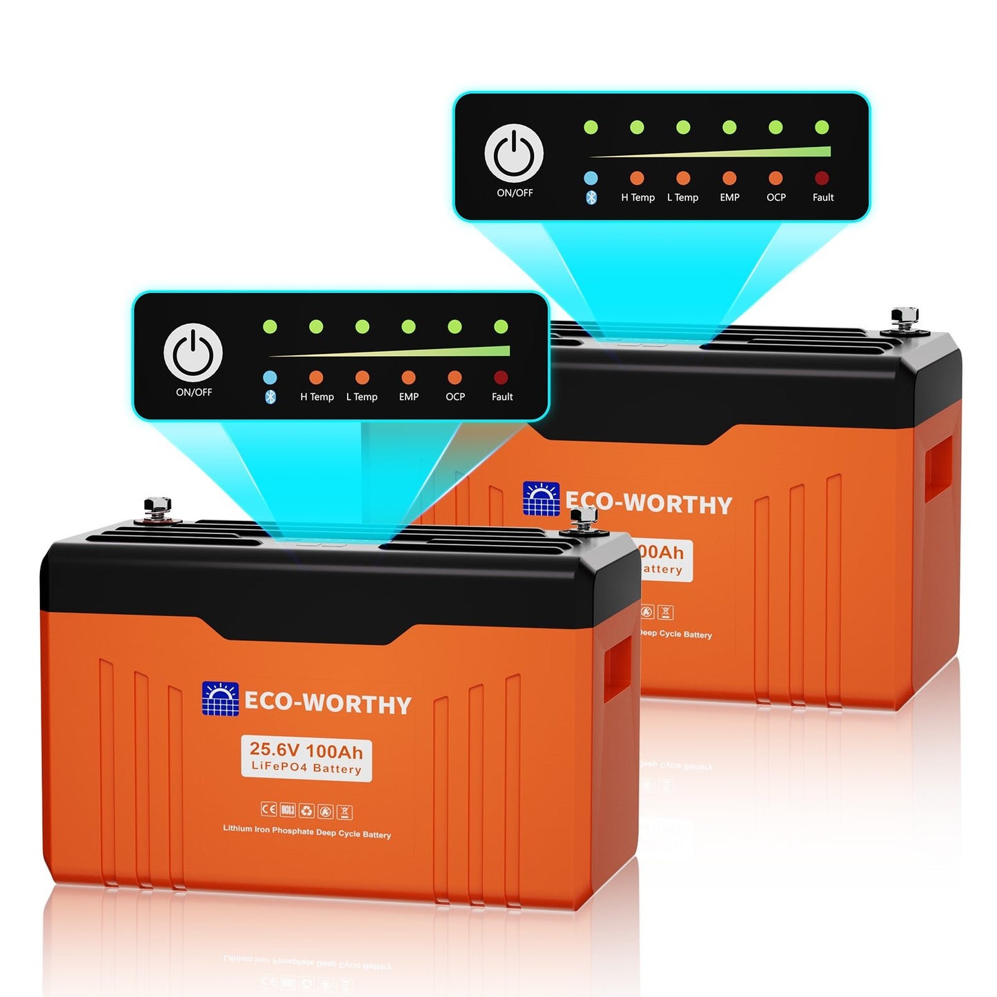 Batteria al litio Bluetooth LiFePO4 da 24V e 100 Ah con protezione dalle basse temperature, luce LED SOC e BMS da 100 A - eco - worthy - it