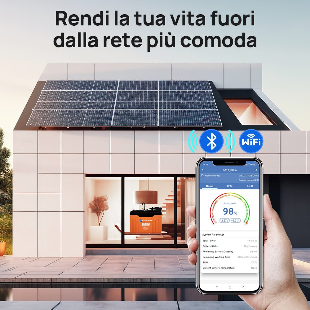 Batteria al litio LiFePO4 12V 100Ah con Bluetooth & Stato LED e indicatori SOC - eco - worthy - it