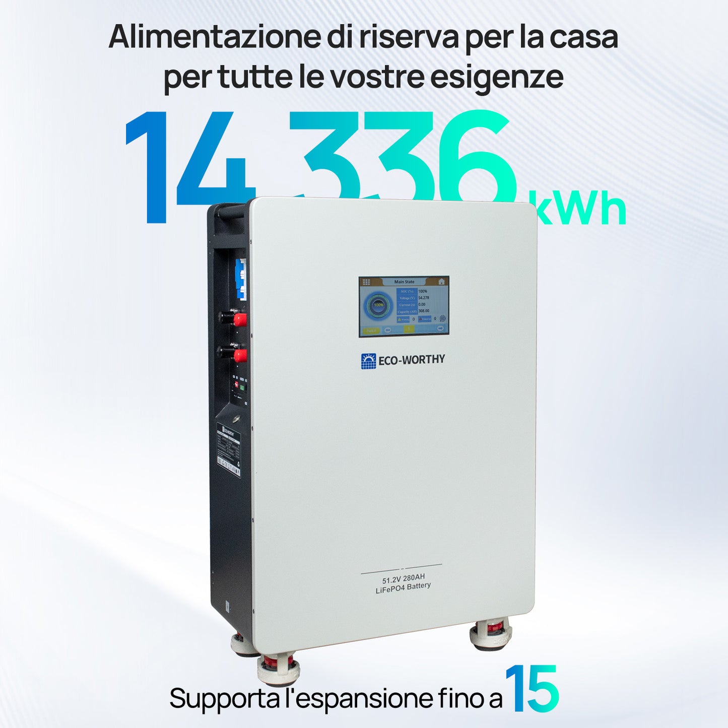 Batteria di backup solare LiFePO4 48V 280Ah ECO-WORTHY per montaggio a parete domestico-3