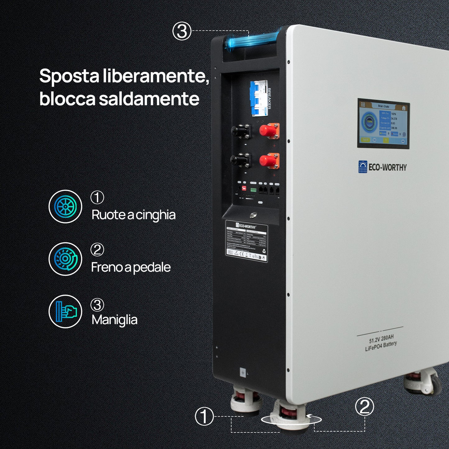 Batteria di backup solare LiFePO4 48V 280Ah ECO-WORTHY per montaggio a parete domestico-6