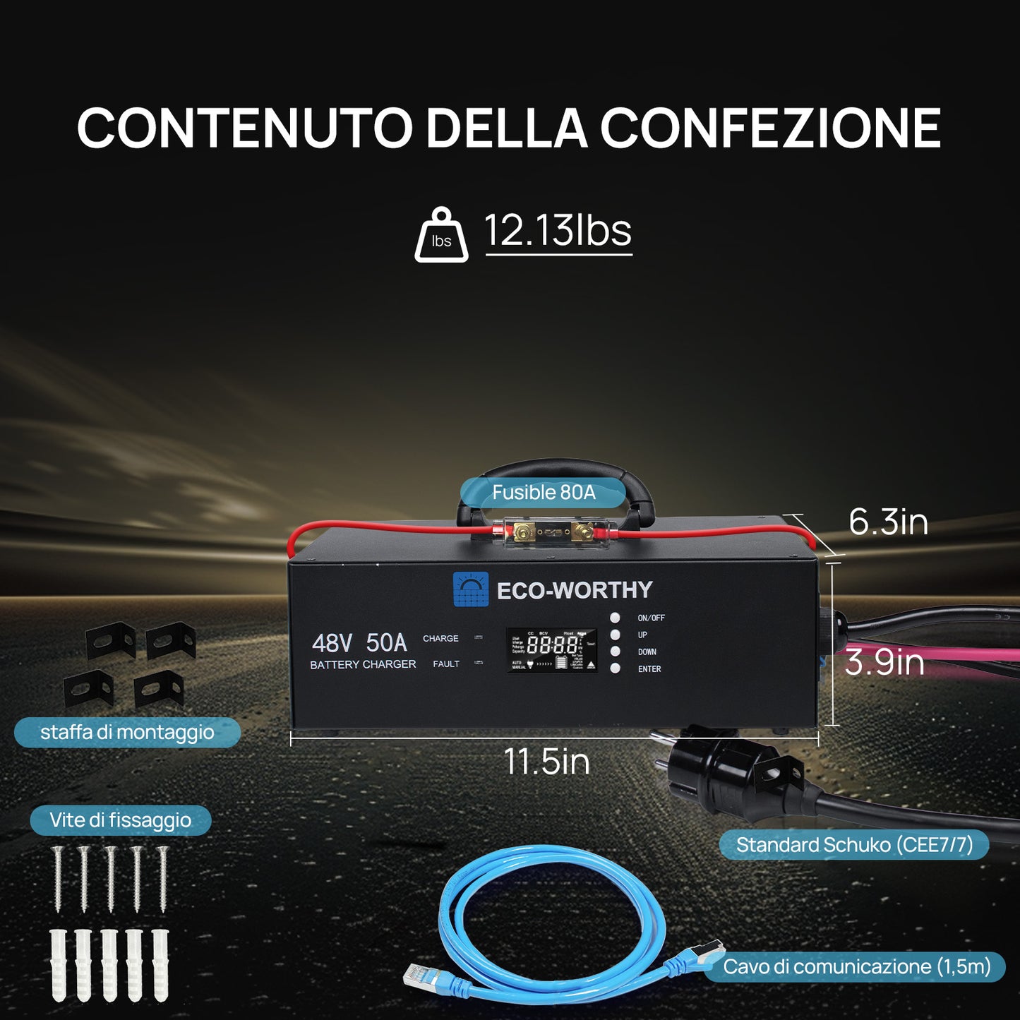 Caricabatterie al litio da 48V – Corrente regolabile da 0 a 50A, ingresso da 90 a 260V | Eco-Worthy