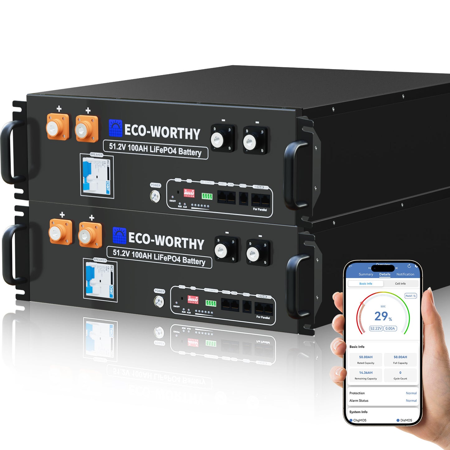 Batteria per server rack da 48V (51,2V) 100Ah, batteria al litio da 5,12kWh, formato 3U, con Bluetooth e Wi-Fi【Versione 3】