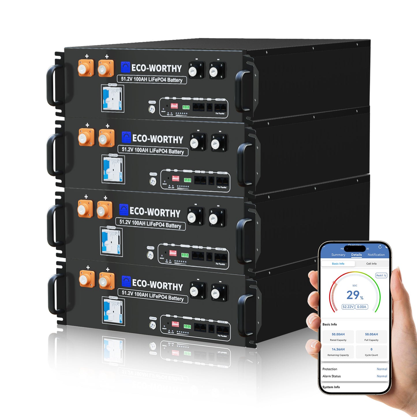 Batteria per server rack da 48V (51,2V) 100Ah, batteria al litio da 5,12kWh, formato 3U, con Bluetooth e Wi-Fi【Versione 3】