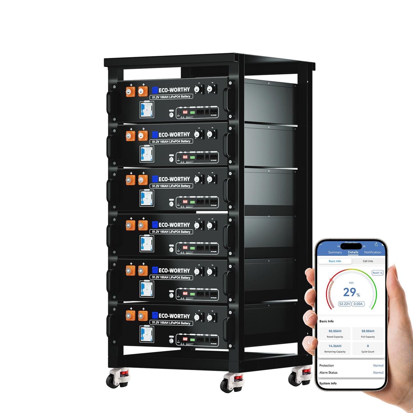 Batteria per server rack da 48V (51,2V) 100Ah, batteria al litio da 5,12kWh, formato 3U, con Bluetooth e Wi-Fi【Versione 3】