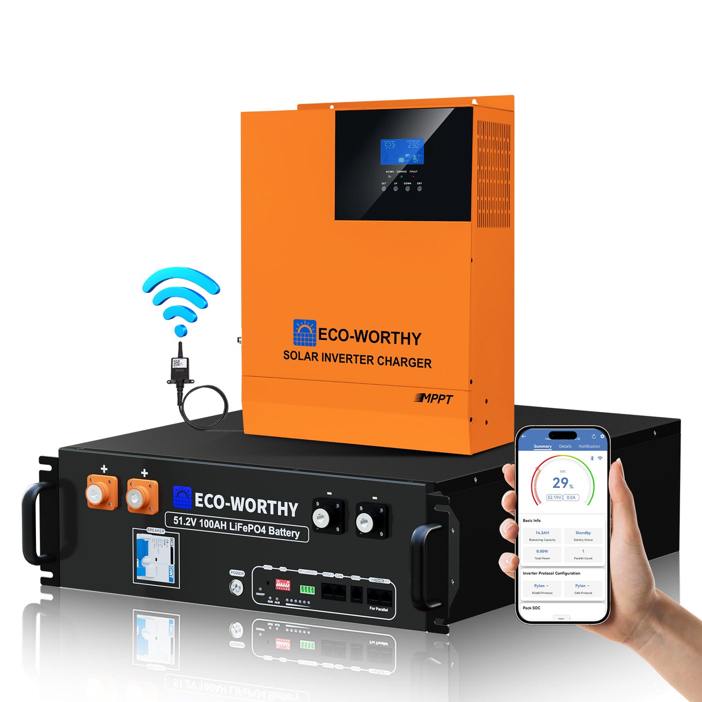 Batteria LiFePO4 da 48 V 100 Ah con controllo inverter da 5000 W tutto in uno – Kit di alimentazione di backup ECO-WORTHY