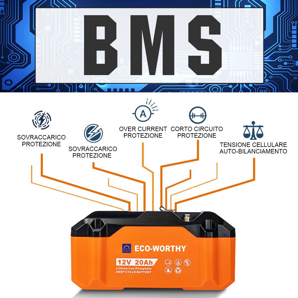 Batteria al litio portatile 12V 20Ah LiFePO4 - eco - worthy - it