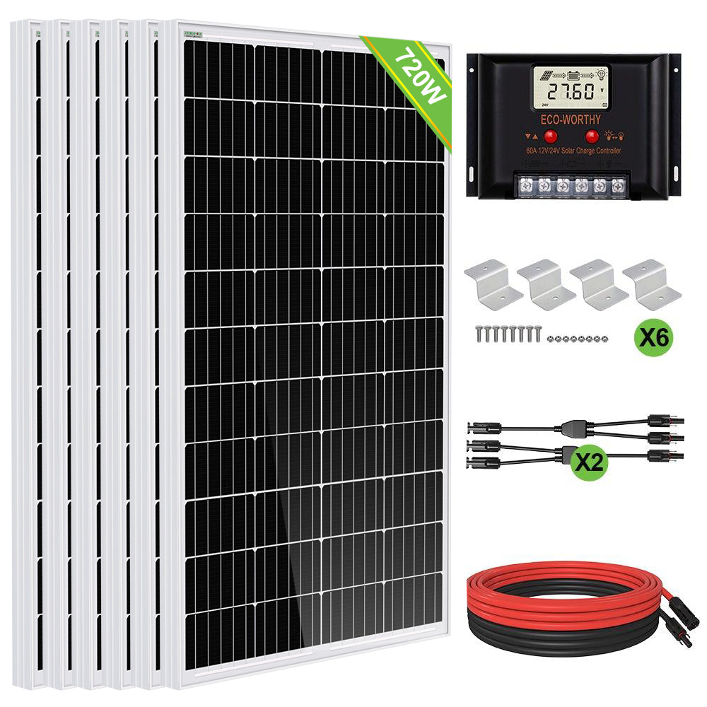 720W 24V (6x120W) Sistema solare completo con memoria al litio da 2.4kWh+inverter da 3kW
