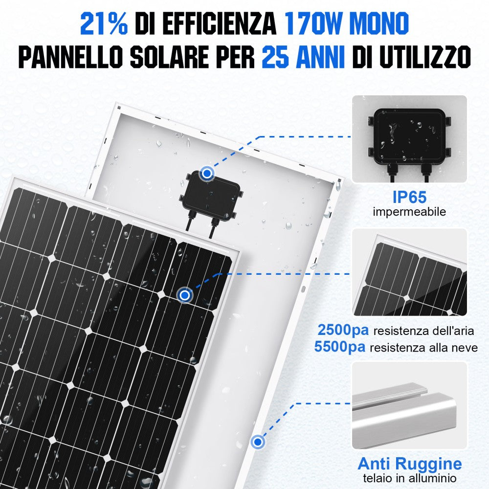 1000W 24V (6x170W) Sistema solare MPPT completo con memoria al litio da 2.4kWh+inverter da 3kW