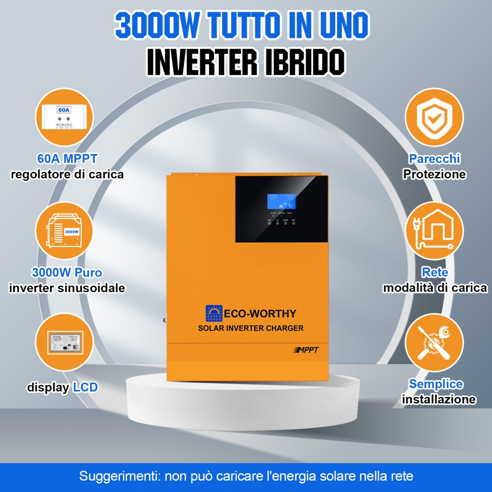 1000W 24V (6x170W) Sistema solare MPPT completo con memoria al litio da 2.4kWh+inverter da 3kW