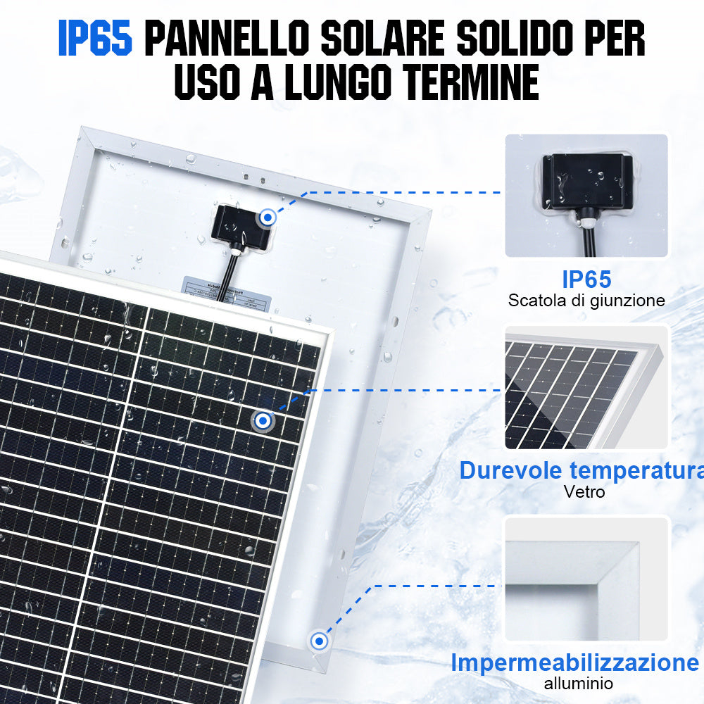 25W 12V Kit caricabatterie a goccia monocristallino del pannello solare
