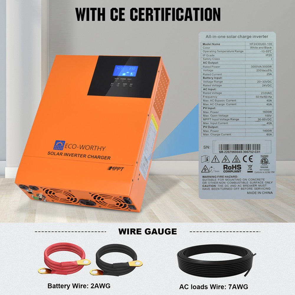 Inverter all - in - one integrato 3000W 24V Inverter di potenza a onda sinusoidale pura e controller 60A per sistema off - grid - eco - worthy - it