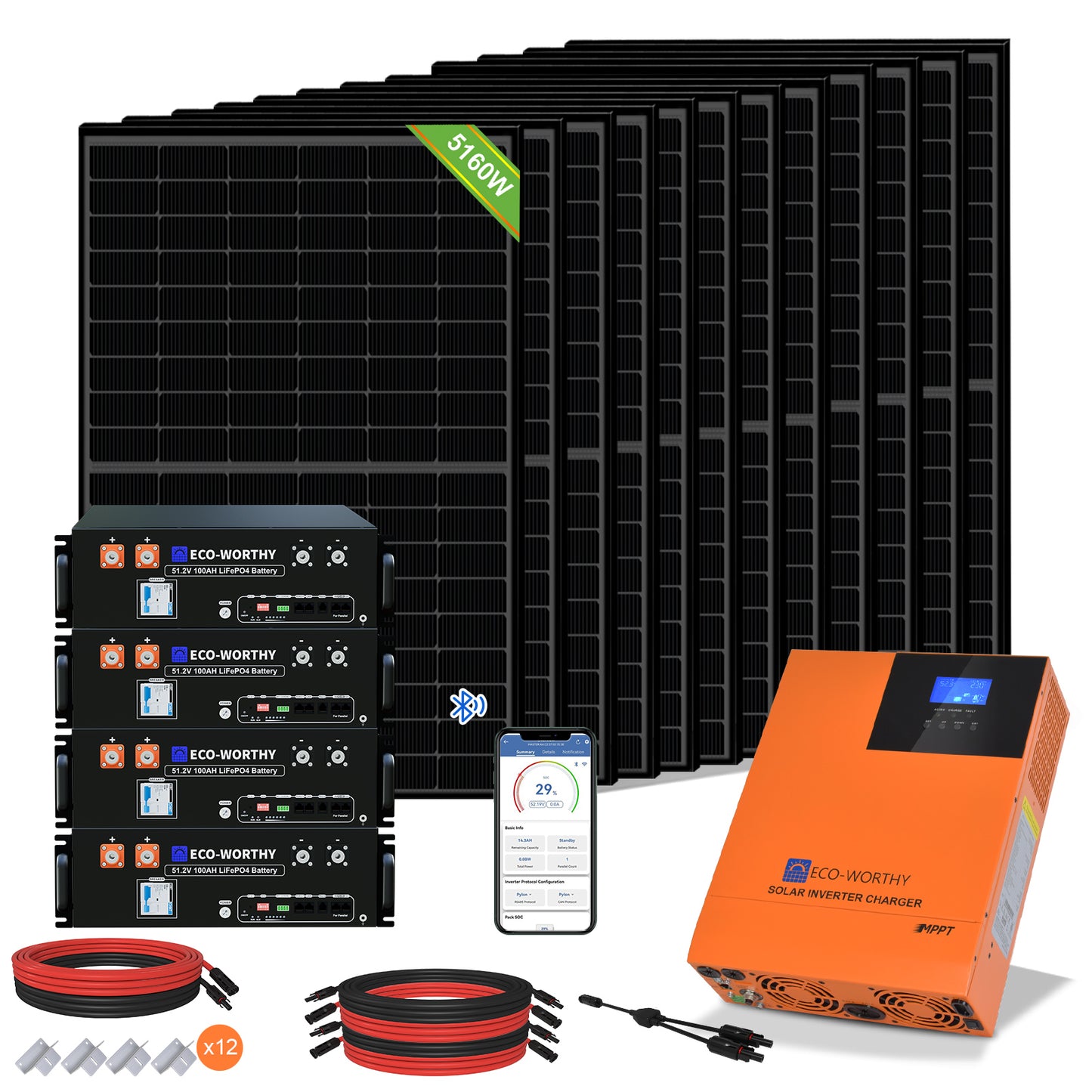 Kit Solare Off-Grid MPPT Completo da 48V 5160W (12x 430W)