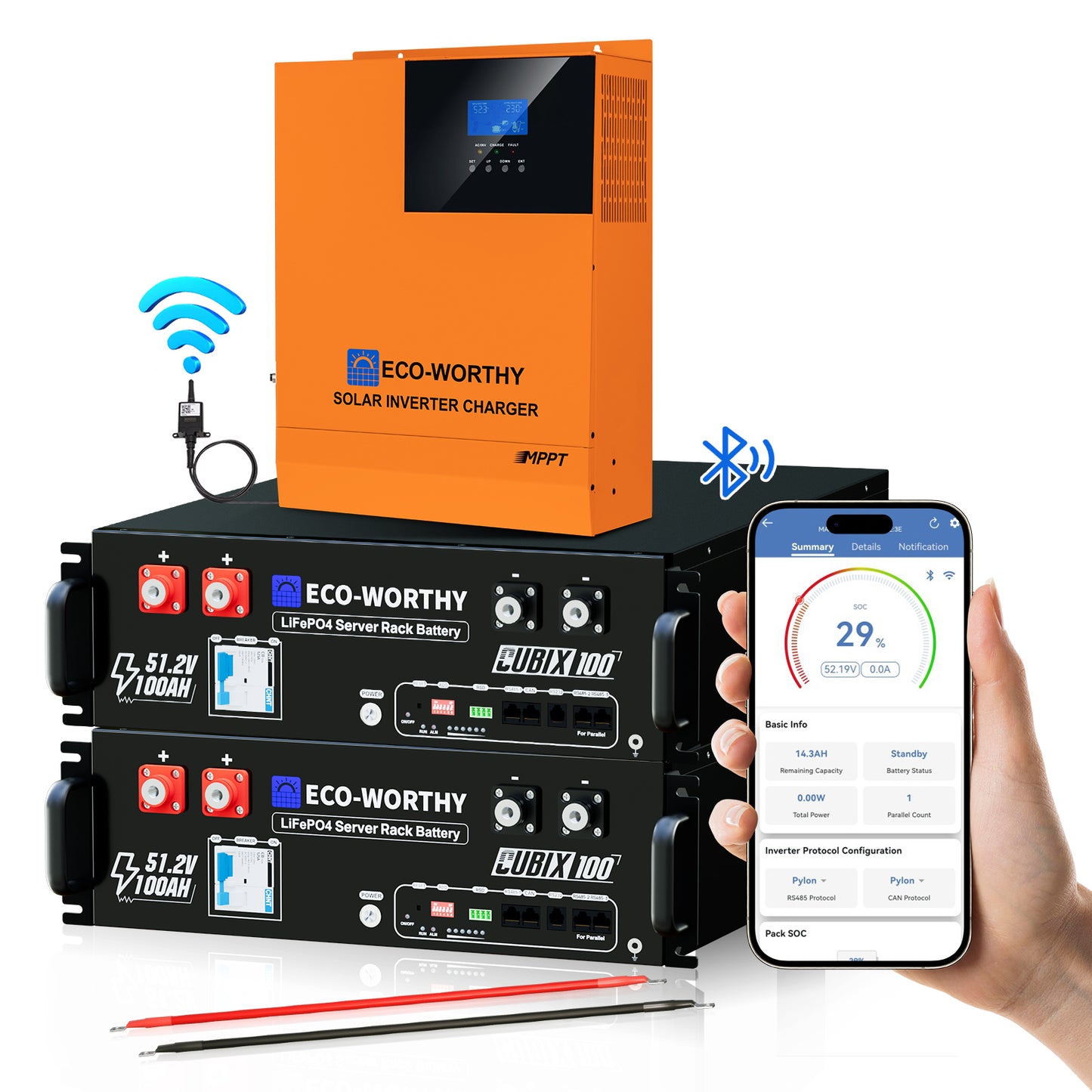 Batteria LiFePO4 da 48 V 100 Ah con controllo inverter da 5000 W tutto in uno – Kit di alimentazione di backup ECO-WORTHY