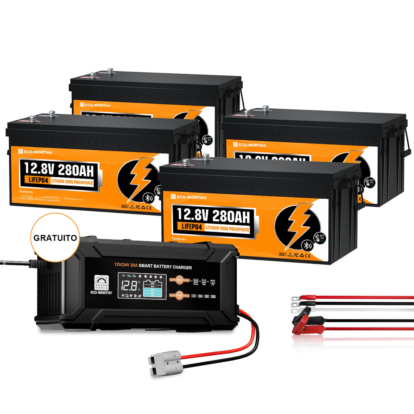 Batteria al litio LiFePO4 12V 280Ah con Bluetooth e protezione dalle basse temperature