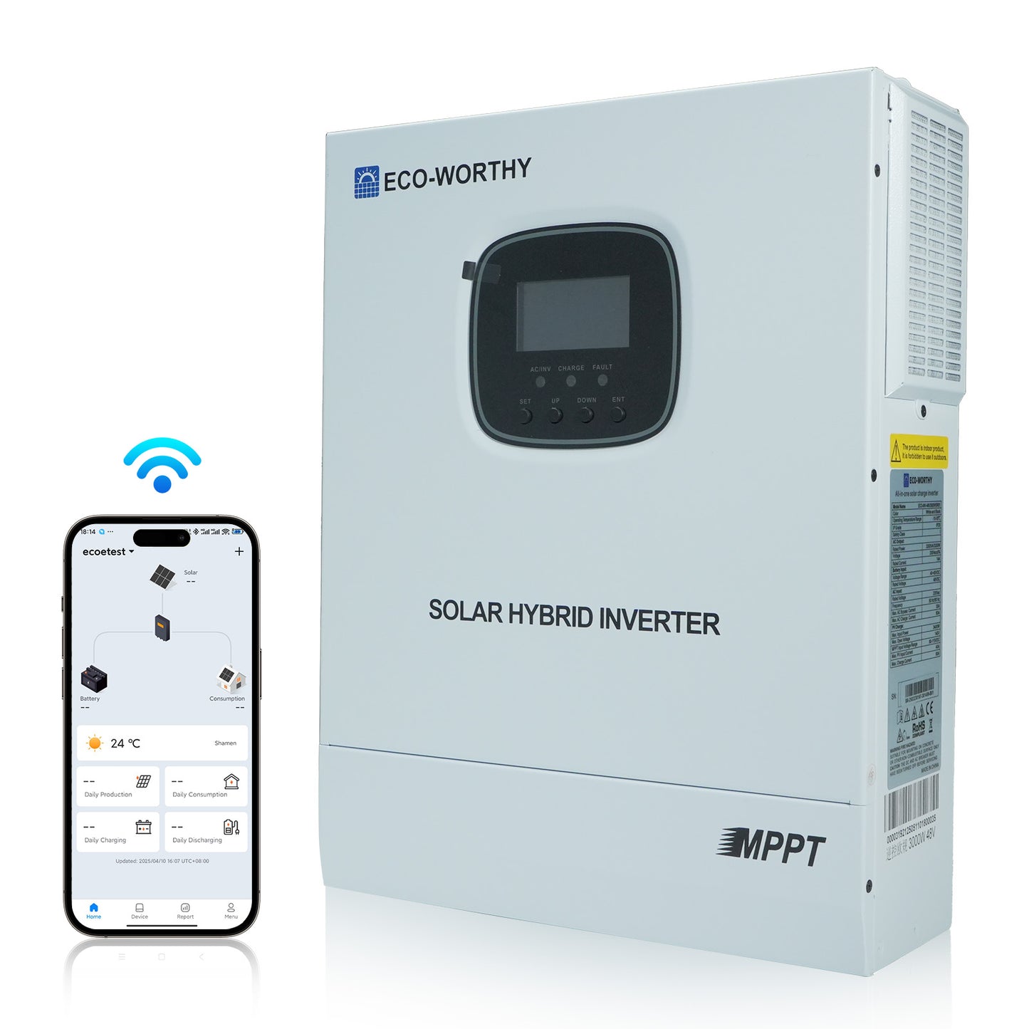 ECO-WORTHY Inverter/Caricabatterie Solare All-in-One 48V 3000W | MPPT 60A, Ingresso FV 3400W
