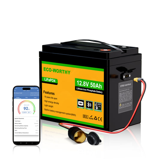 Eco-Worthy Batteria 12V 50Ah LiFePO4 con XT60, Bluetooth, BMS e protezione dalle basse temperature