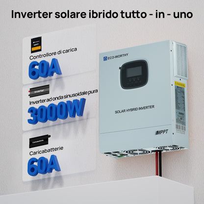ECO - WORTHY Inverter/Caricabatterie Solare All - in - One 48V 3000W | MPPT 60A, Ingresso FV 3400W - eco - worthy - it
