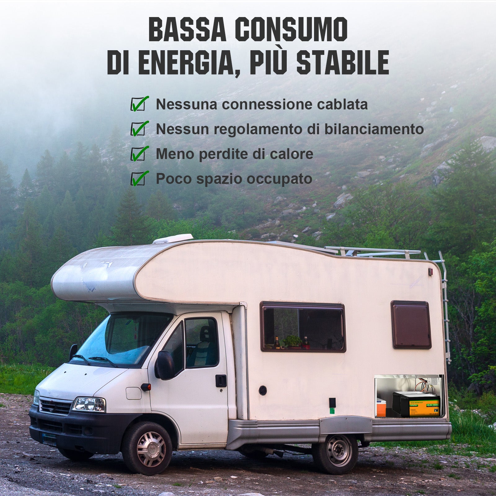 Batteria al litio 24V 100Ah LiFePO4—Protezione Dalle Basse Temperature