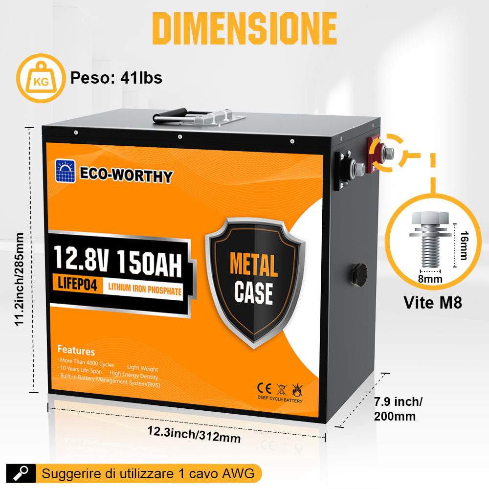 Batteria al litio 12V 150Ah LiFePO4