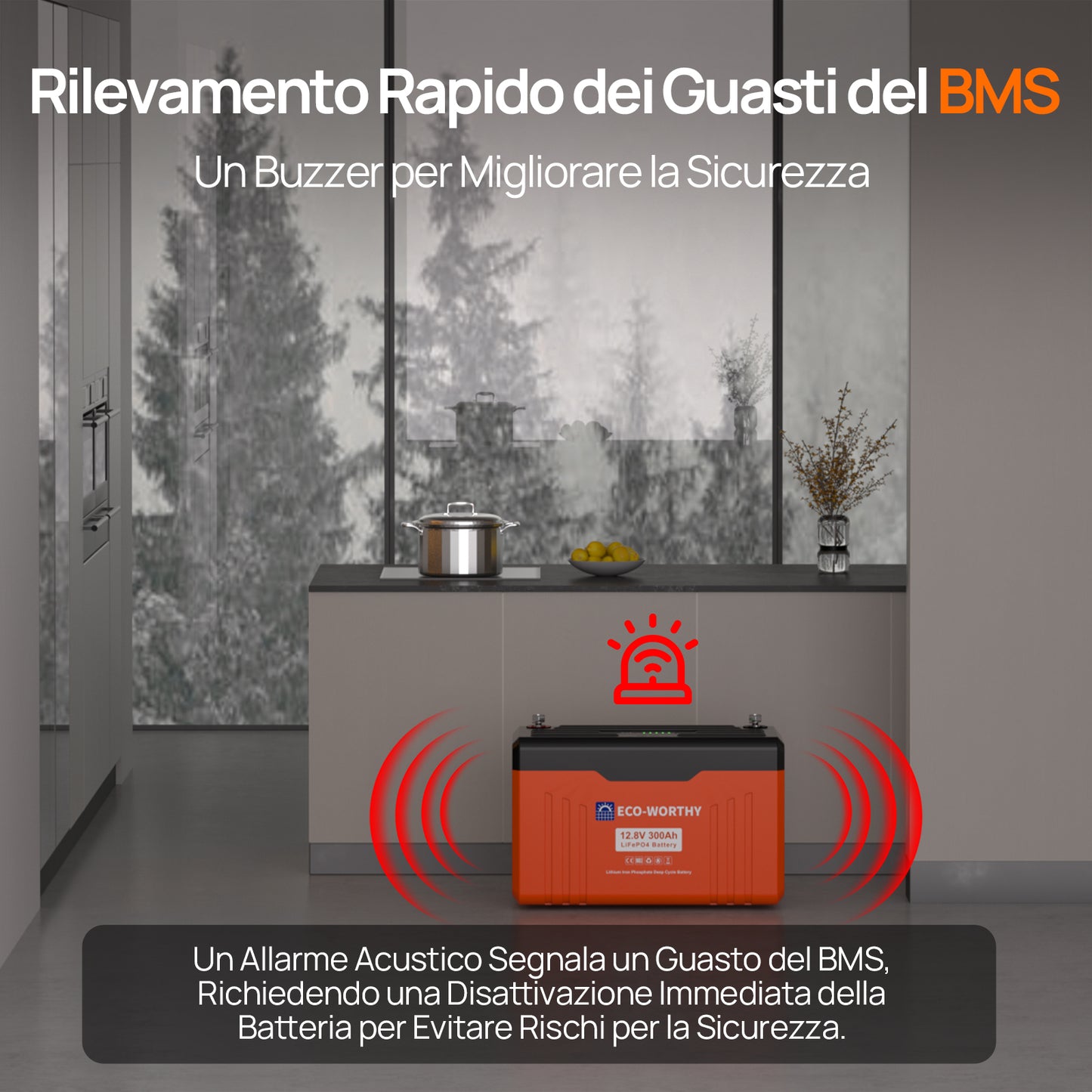 Batteria al litio LiFePO4 12V 300Ah ECO-WORTHY Bluetooth con display, BMS 200A