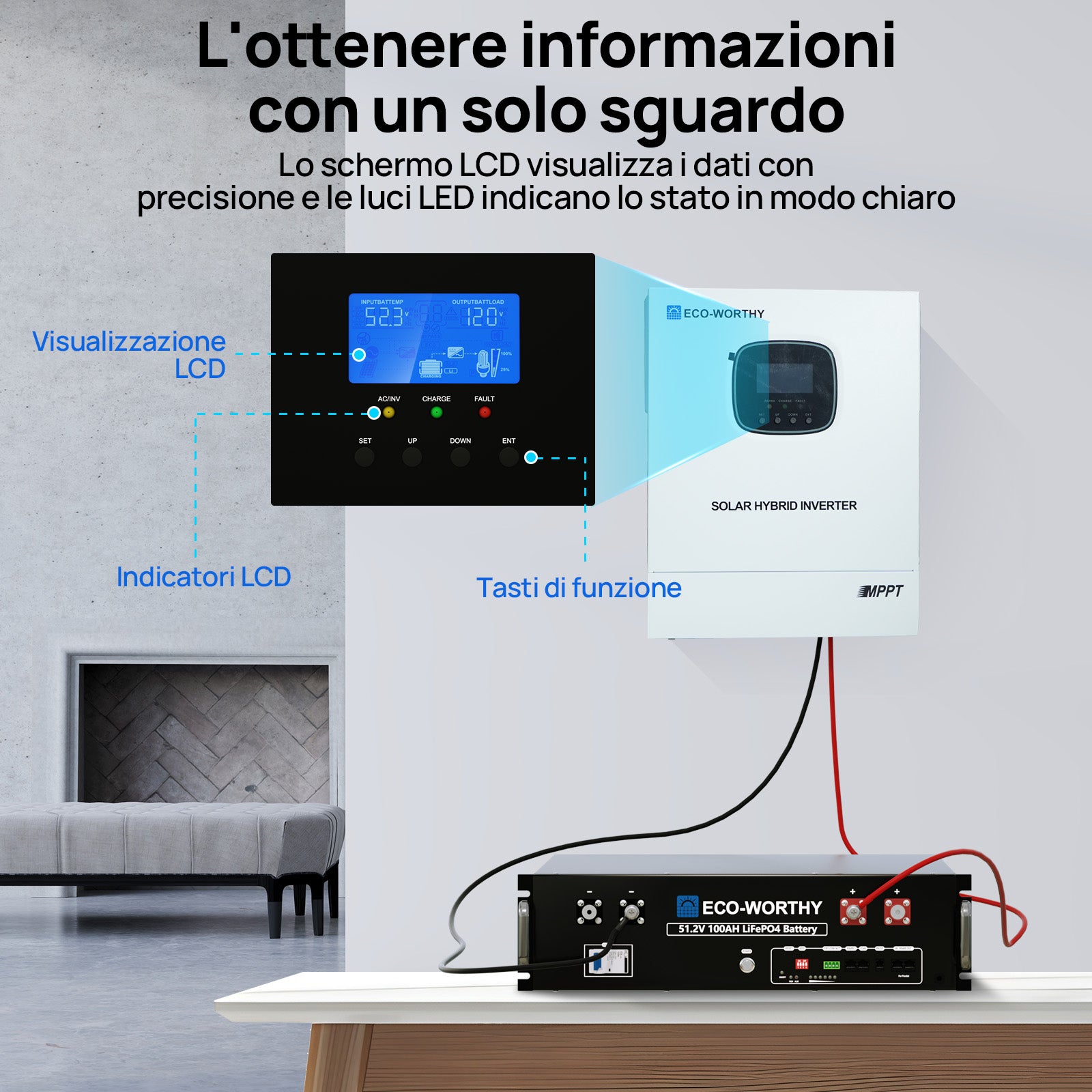 ECO - WORTHY Inverter/Caricabatterie Solare All - in - One 48V 3000W | MPPT 60A, Ingresso FV 3400W - eco - worthy - it
