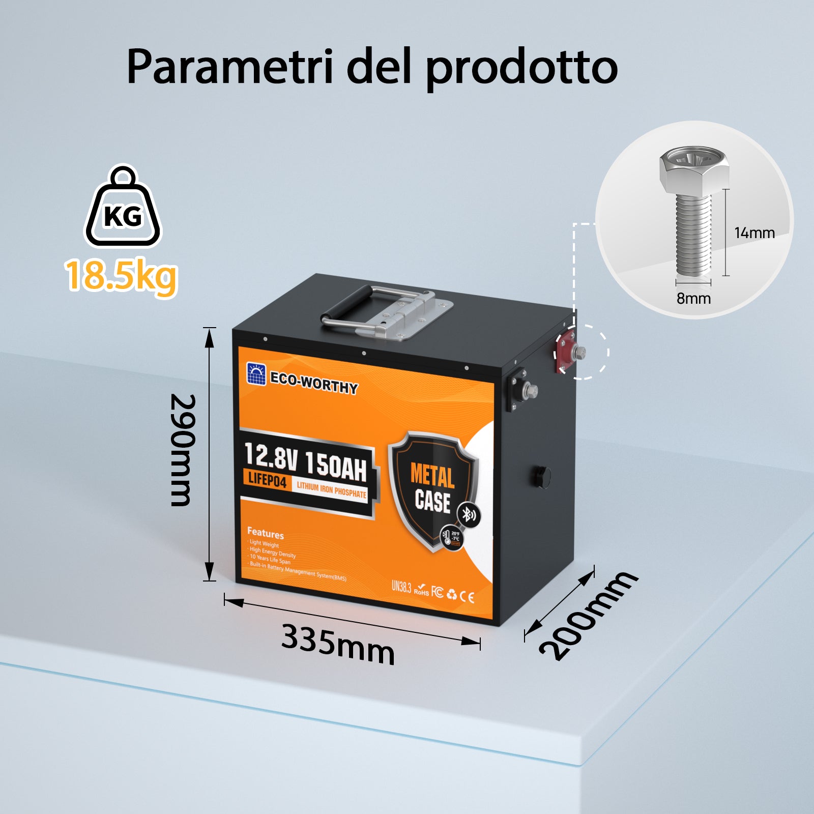 Batteria al litio LiFePO4 12V 150Ah Con protezione Bluetooth - bassa temperatura - eco - worthy - it