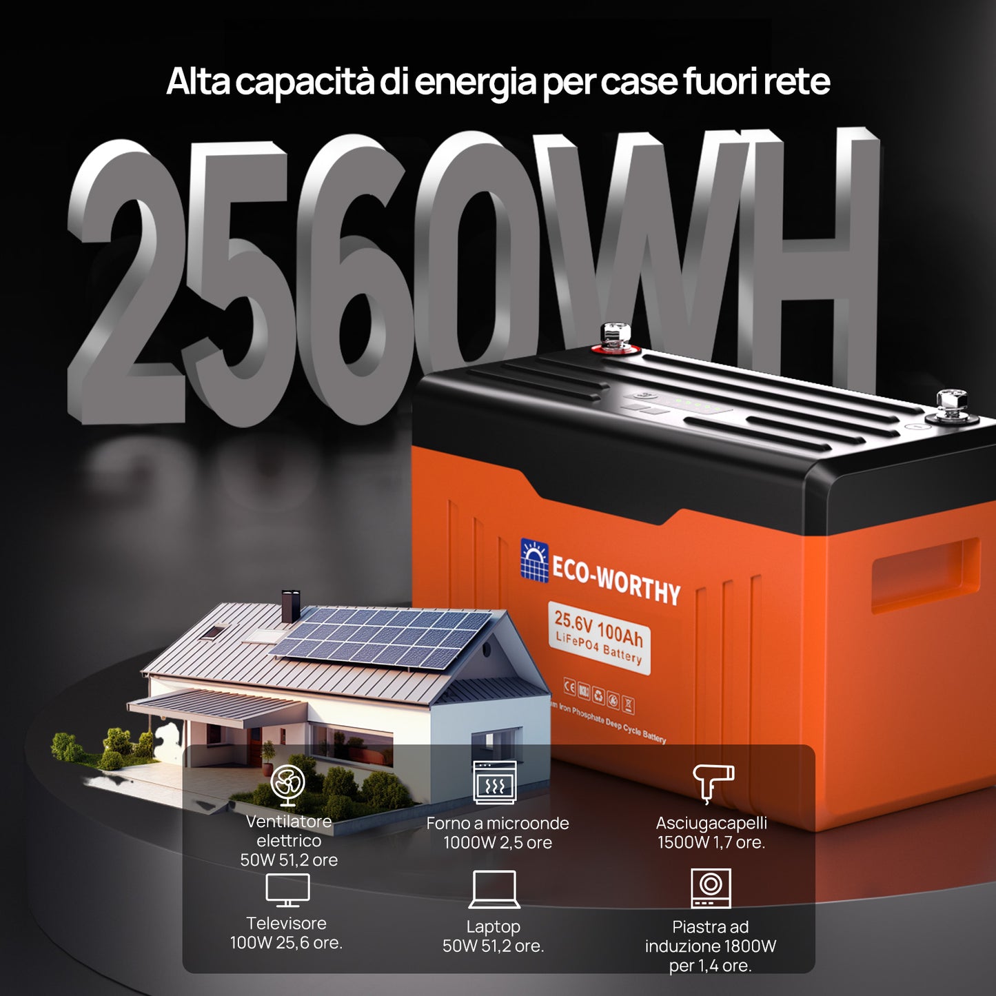 Batteria al litio Bluetooth LiFePO4 da 24 V e 100 Ah con protezione dalle basse temperature, luce LED SOC e BMS da 100 A