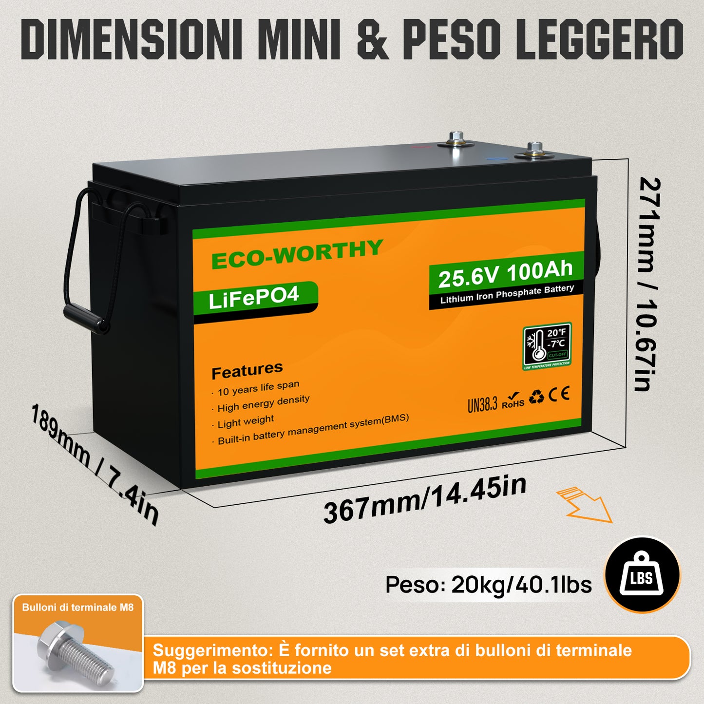 Batteria al litio 24V 100Ah LiFePO4—Protezione Dalle Basse Temperature