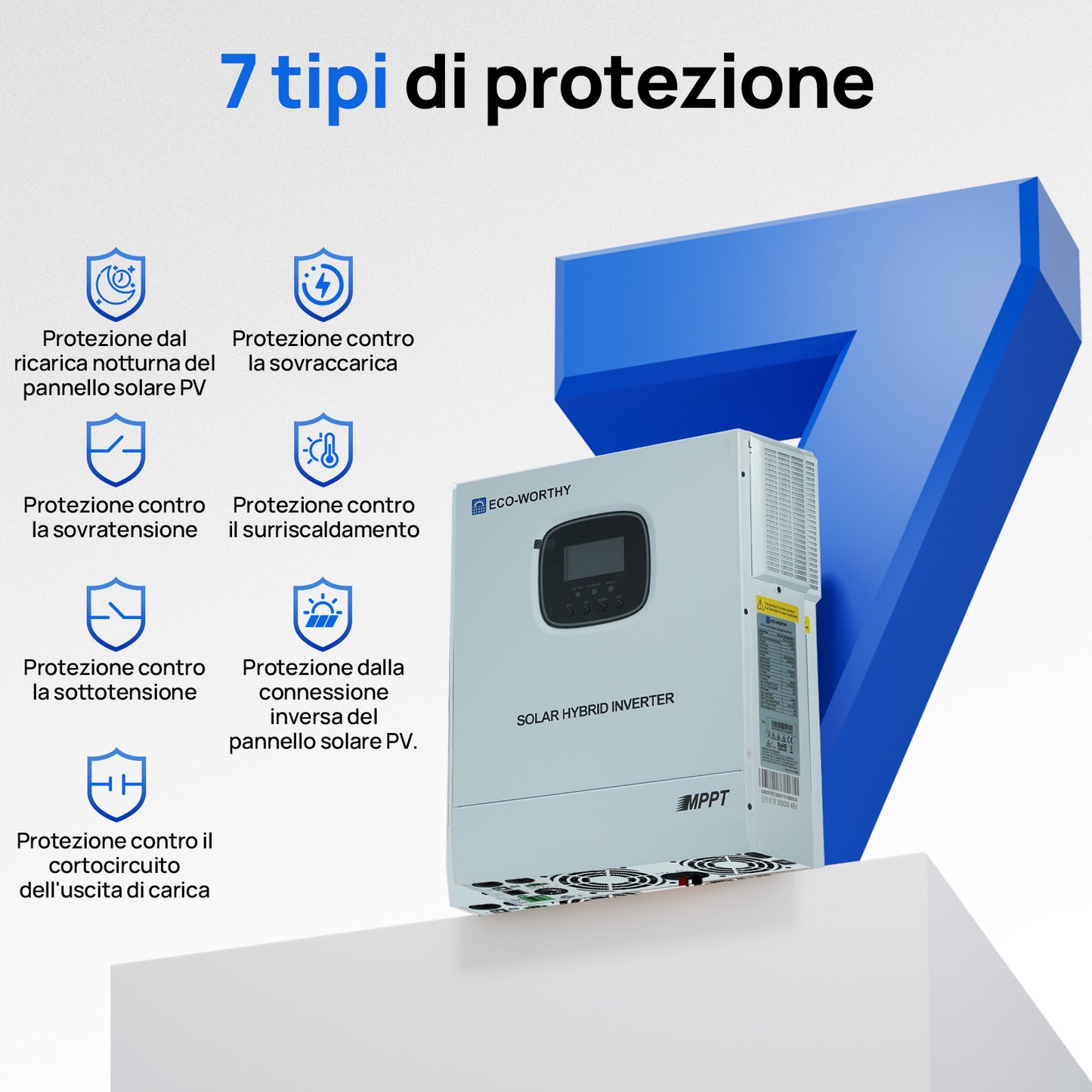 ECO-WORTHY Inverter/Caricabatterie Solare All-in-One 48V 3000W | MPPT 60A, Ingresso FV 3400W