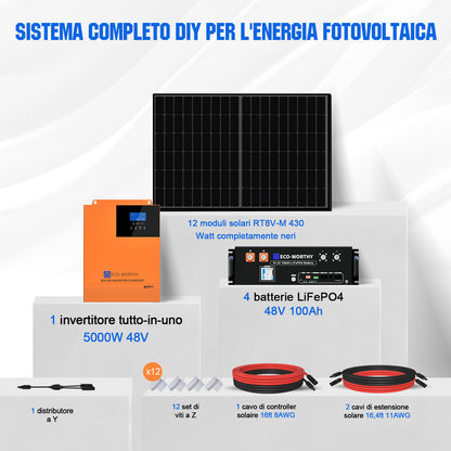 Kit Solare Off - Grid MPPT Completo da 48V 5160W (12x 430W) - eco - worthy - it