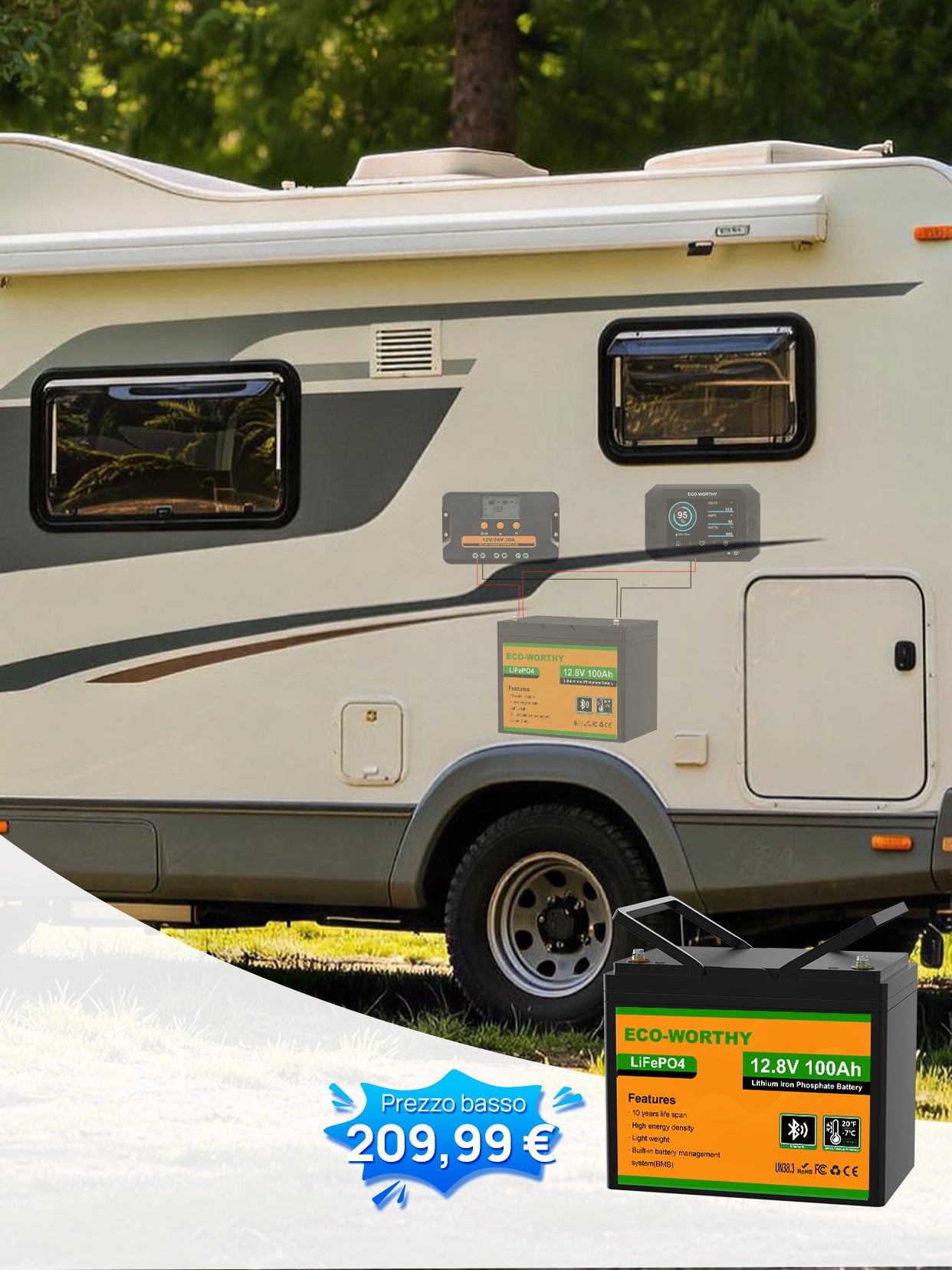 Eco-Worthy Batteria al litio LiFePO4 12V 100Ah