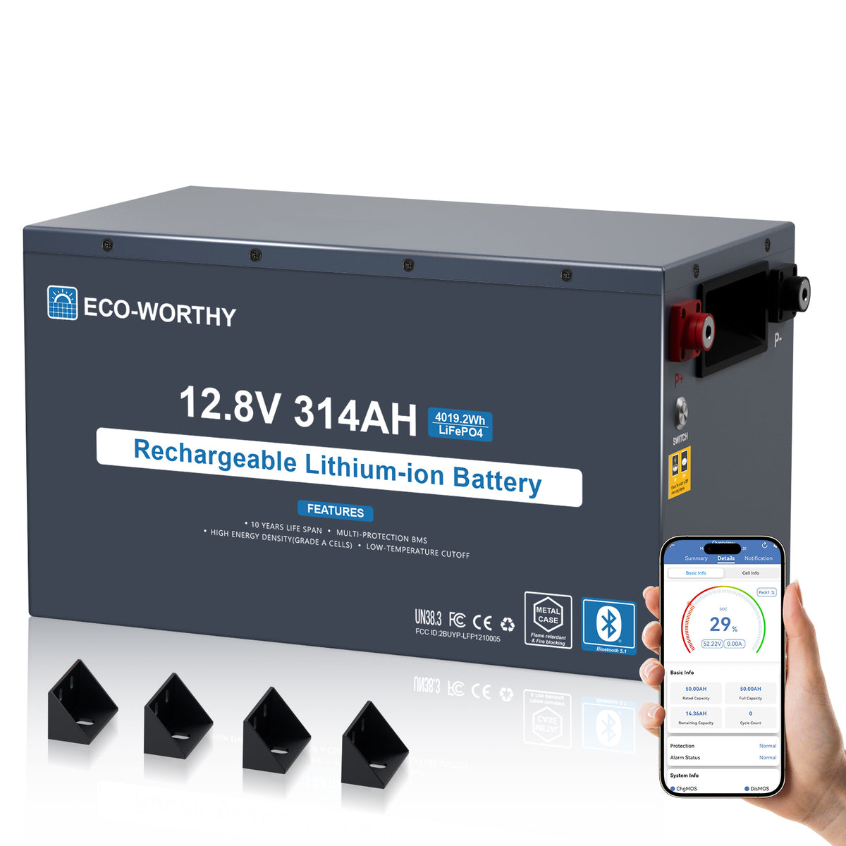 ECO- WORTHYBatteria Bluetooth al litio Lifepo4 EnergyRock 12V 314Ah
