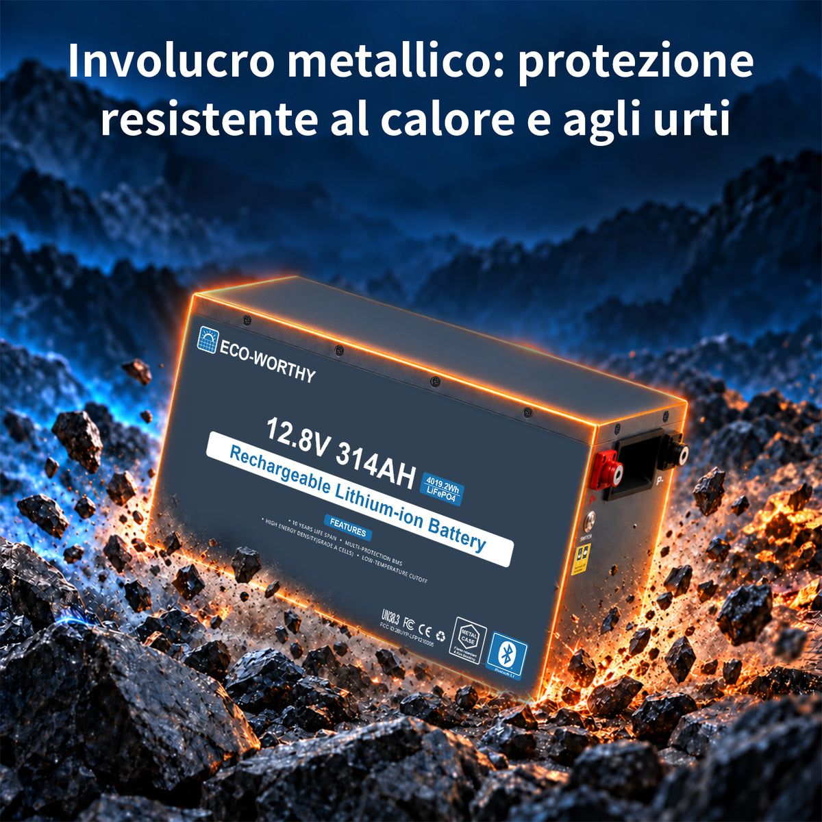 ECO- WORTHYBatteria Bluetooth al litio Lifepo4 EnergyRock 12V 314Ah