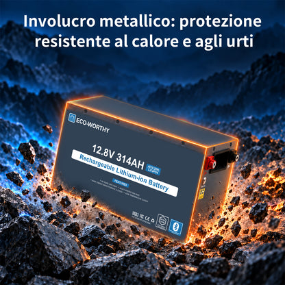 ECO- WORTHYBatteria Bluetooth al litio Lifepo4 EnergyRock 12V 314Ah
