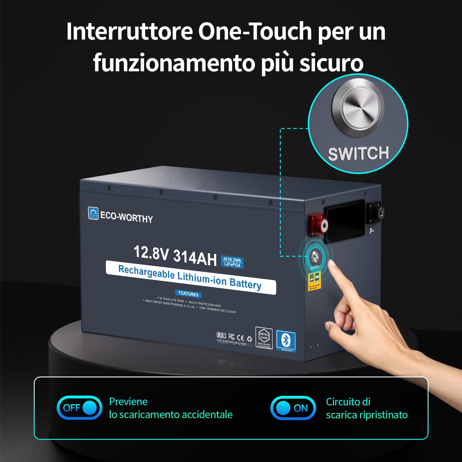 ECO- WORTHYBatteria Bluetooth al litio Lifepo4 EnergyRock 12V 314Ah