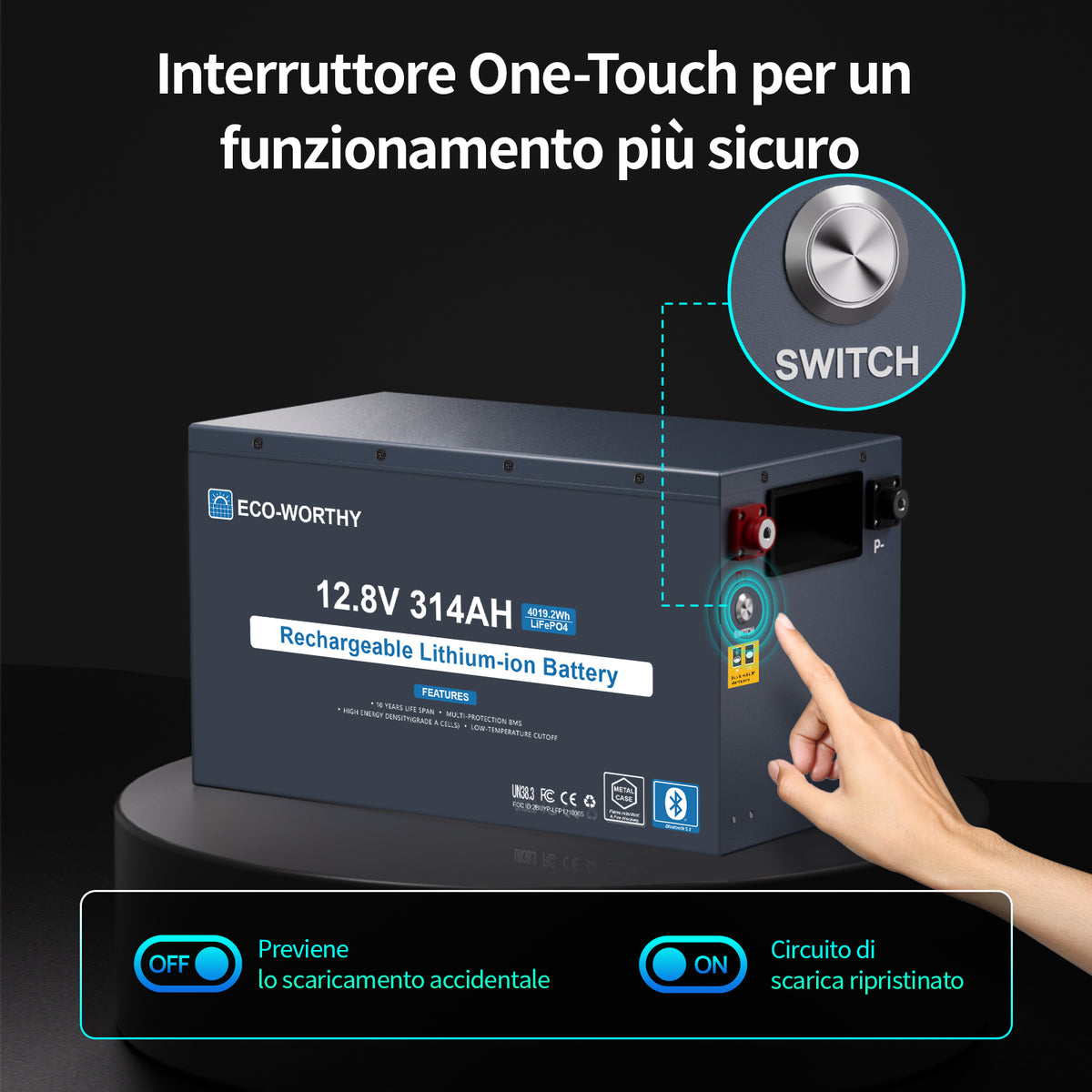 ECO- WORTHYBatteria Bluetooth al litio Lifepo4 EnergyRock 12V 314Ah