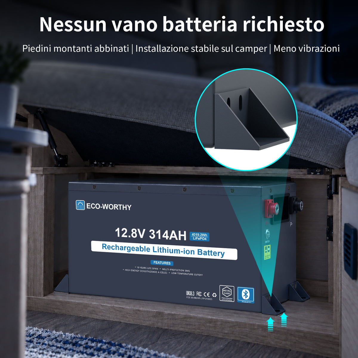 ECO- WORTHYBatteria Bluetooth al litio Lifepo4 EnergyRock 12V 314Ah