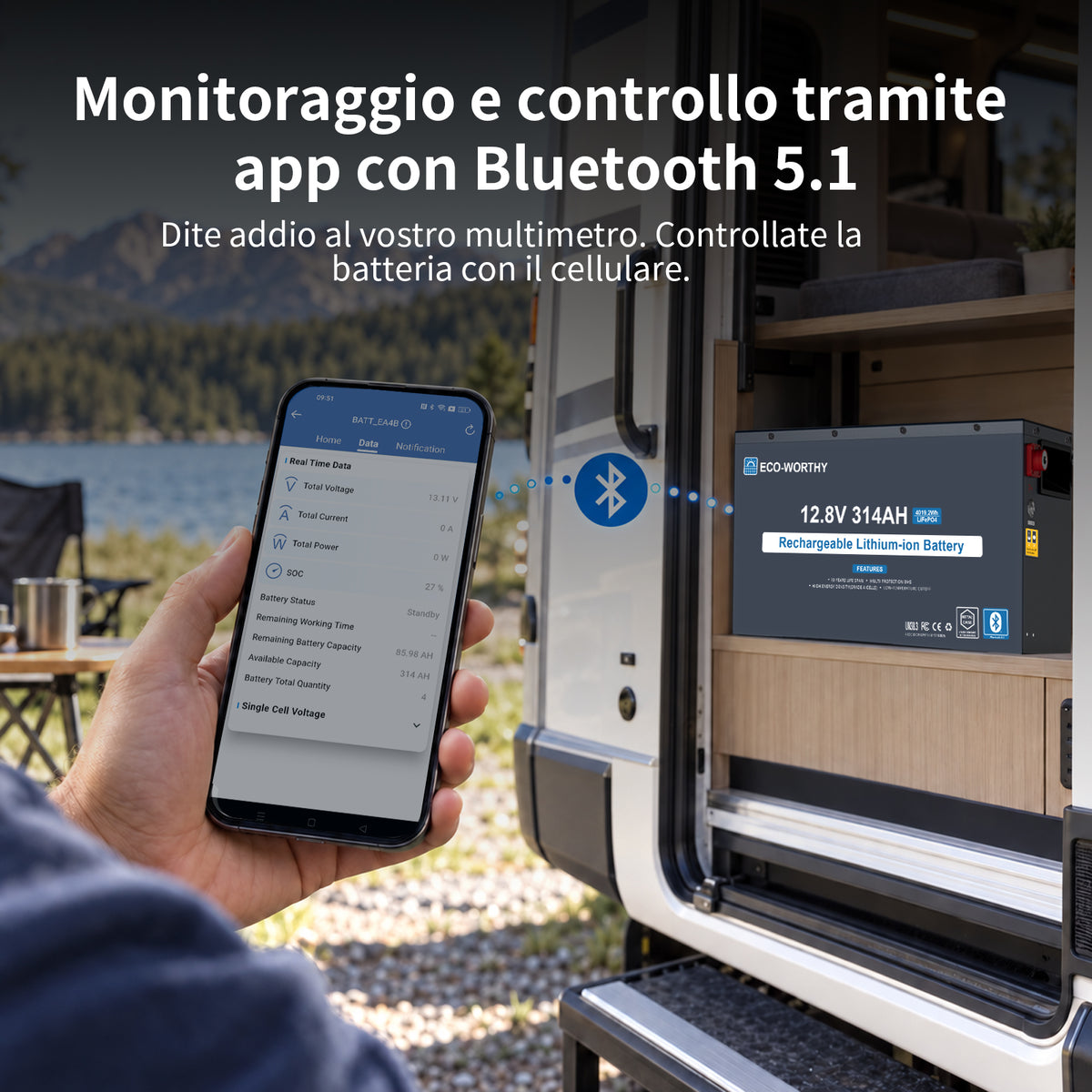 ECO- WORTHYBatteria Bluetooth al litio Lifepo4 EnergyRock 12V 314Ah