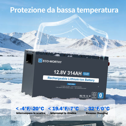 ECO- WORTHYBatteria Bluetooth al litio Lifepo4 EnergyRock 12V 314Ah