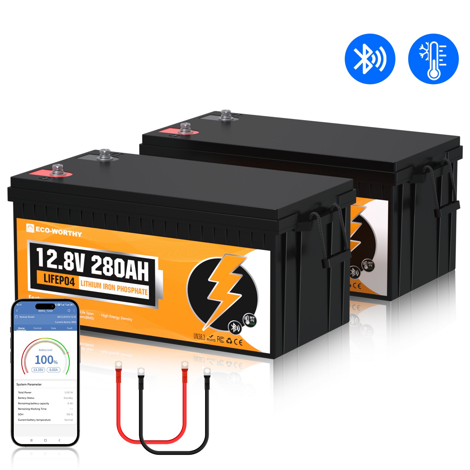 Batteria al litio LiFePO4 12V 280Ah con Bluetooth e protezione dalle basse temperature