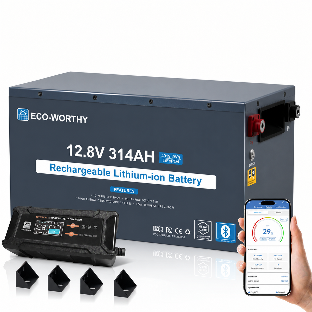 ECO- WORTHYBatteria Bluetooth al litio Lifepo4 EnergyRock 12V 314Ah