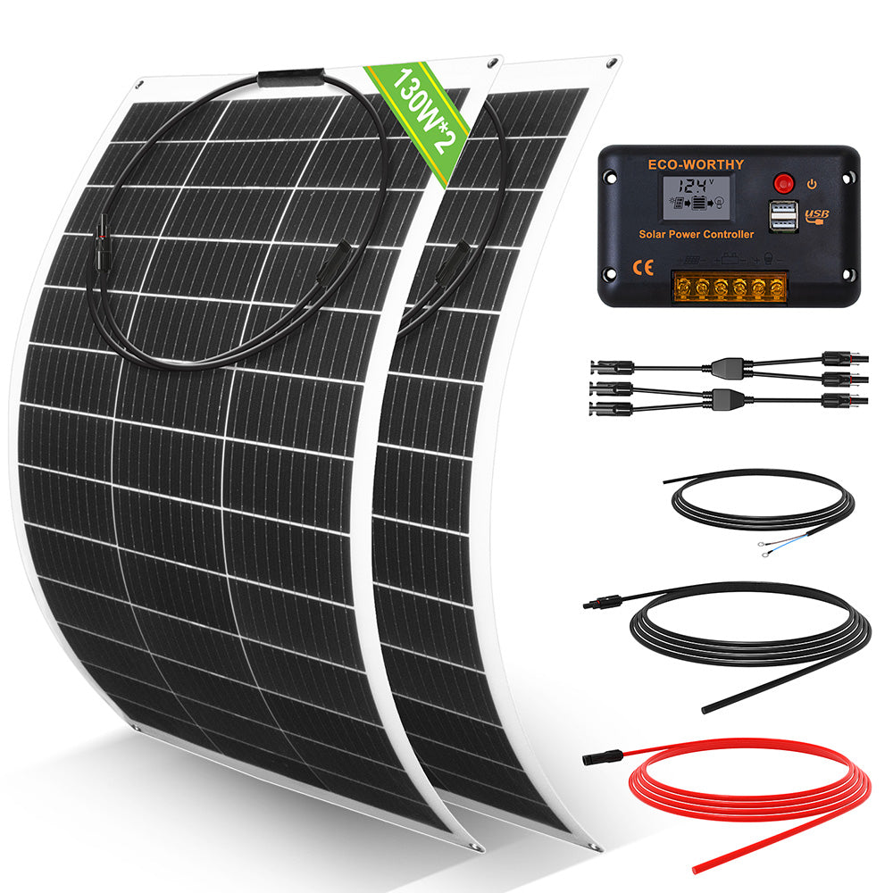 130W 260W 390W 520W 12V Sistema solare con 130W 12V Pannello Solare Monocristallino Semi-Flessibile