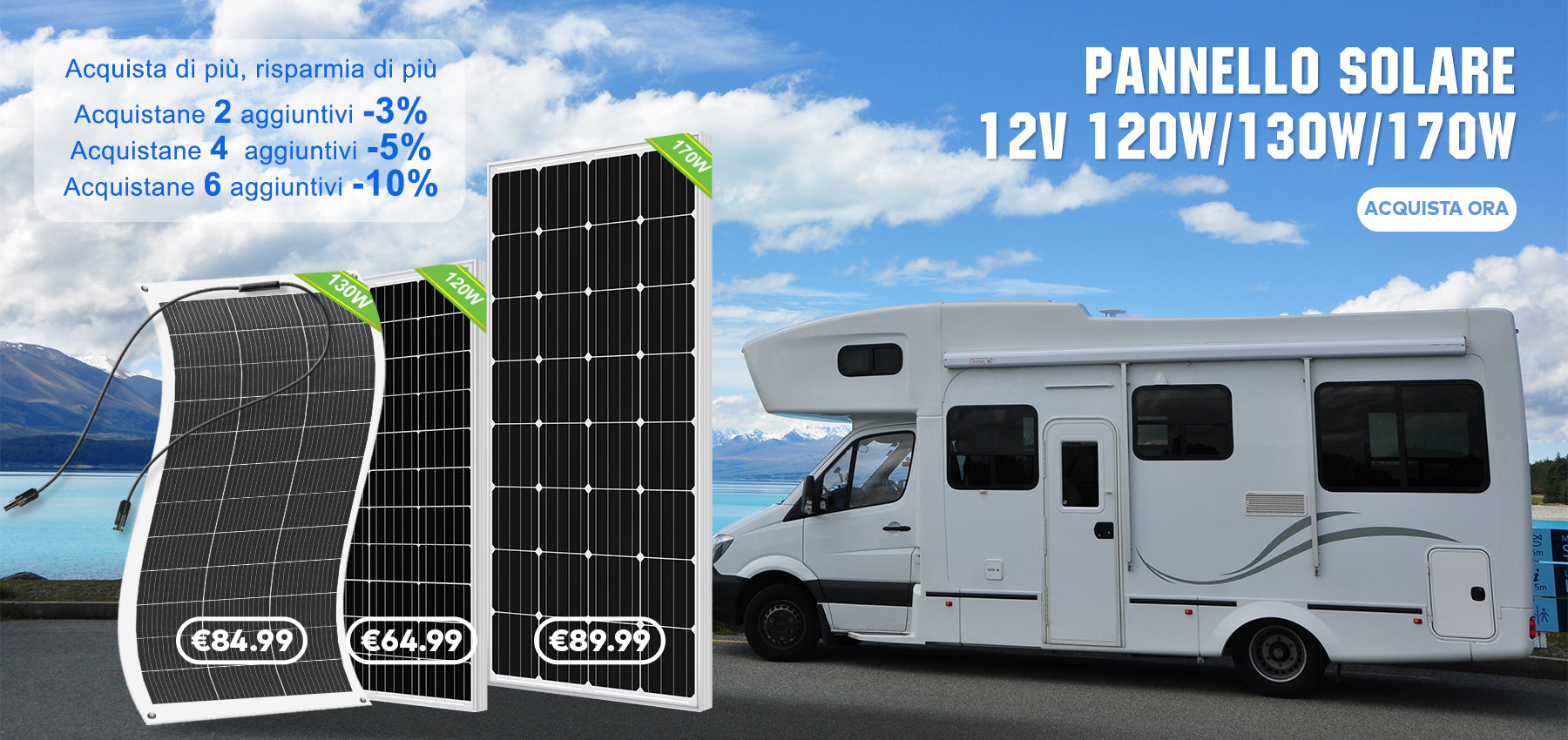 ECO-WORTHY Kit pannello solare flessibile da 130 W 12V / 24V Stivale marino  per camper semi